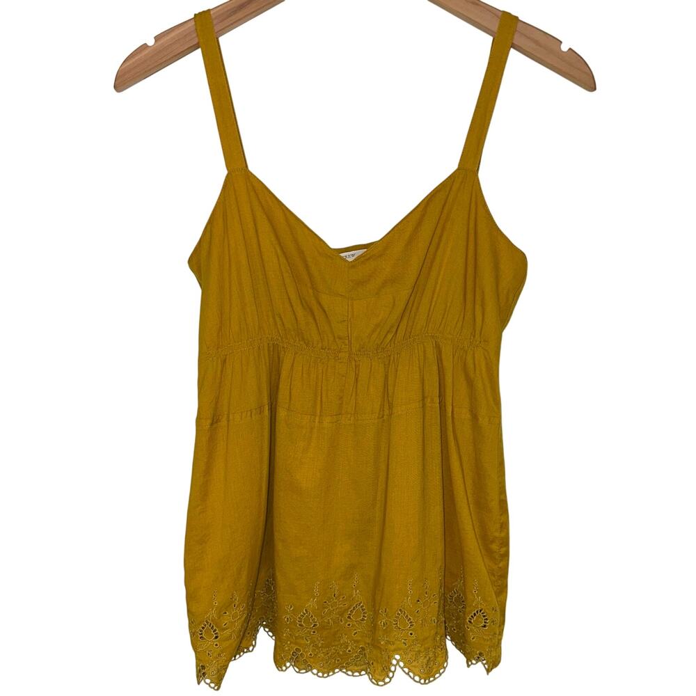 JCrew Katie Eyelet Scalloped Babydoll Cami Tank Top Curry Golden Yellow Size 0